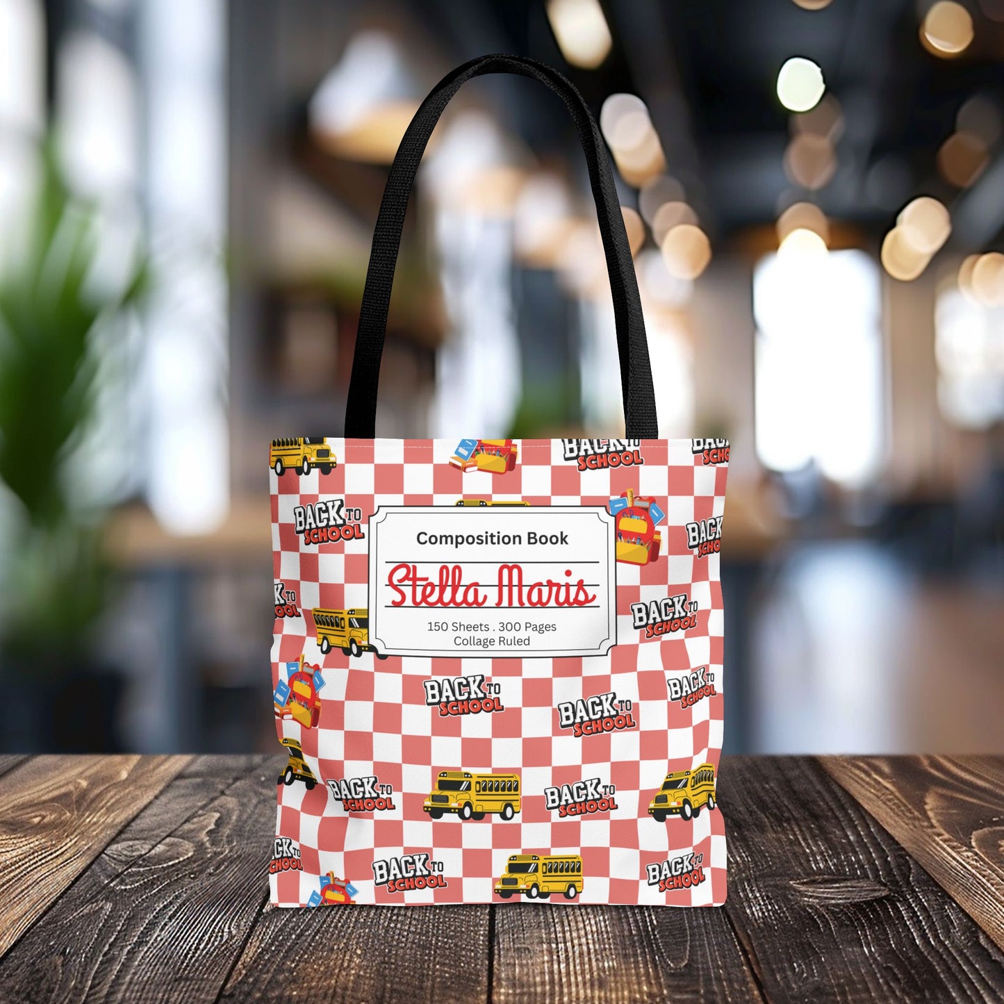 Personalized Red SchoolYard Chic Composition Book Inspired Tote Bag, Back to School Tote, Teacher Gift, Kids Bag, Custom Name Bag, Educational Accessories, Back to School Tote Bag.