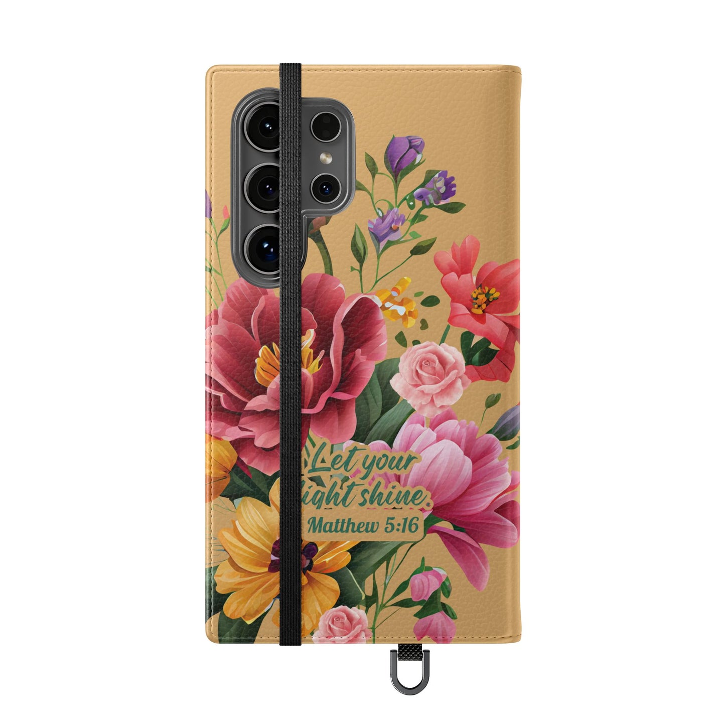 Floral Scripture Flip Case — "Let Your Light Shine" Wallet Phone Cover (Matthew 5:16)