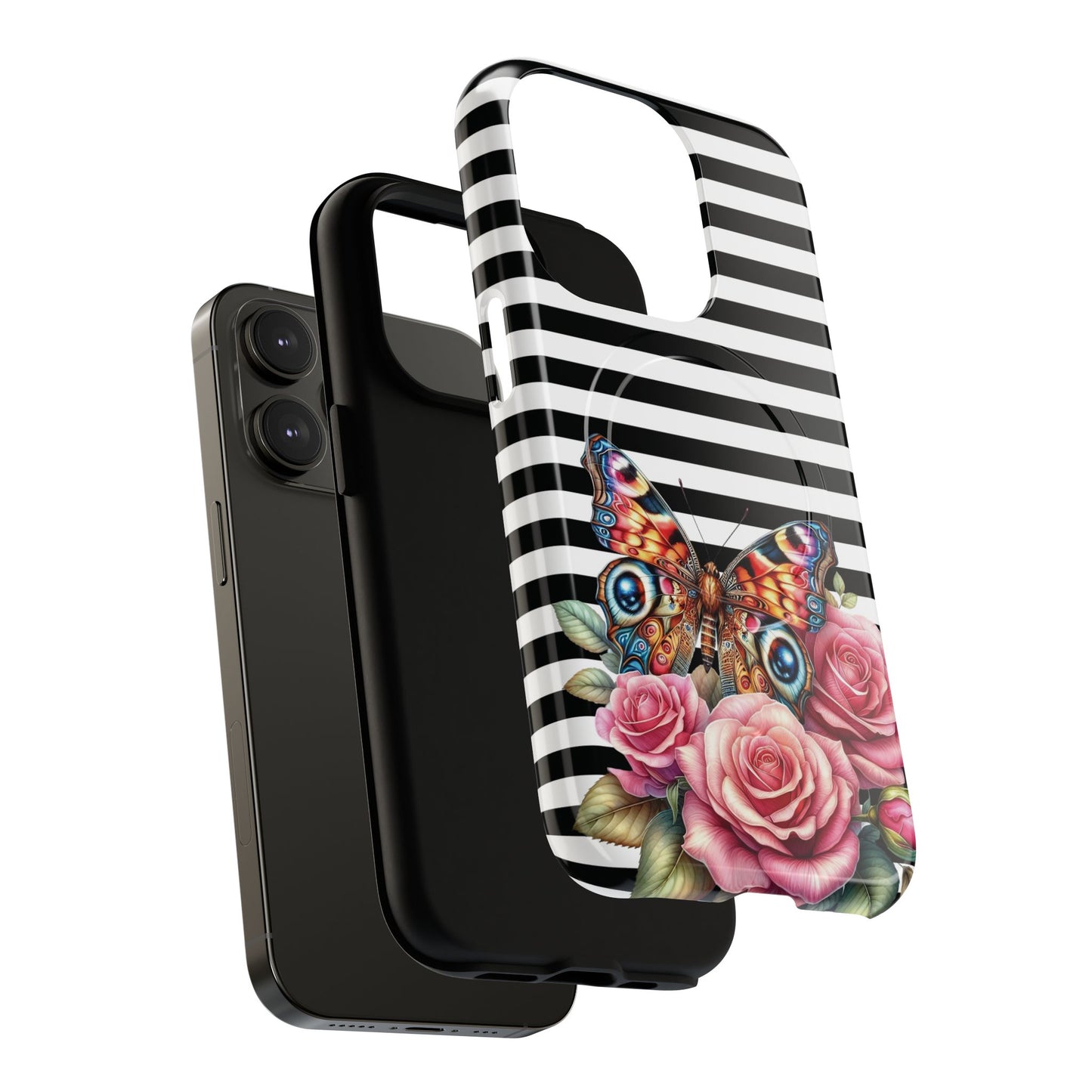 Butterfly & Roses Tough iPhone Magnetic Case, Floral iPhone Cover, Nature-Inspired, Gift for Her, Trendy Accessories