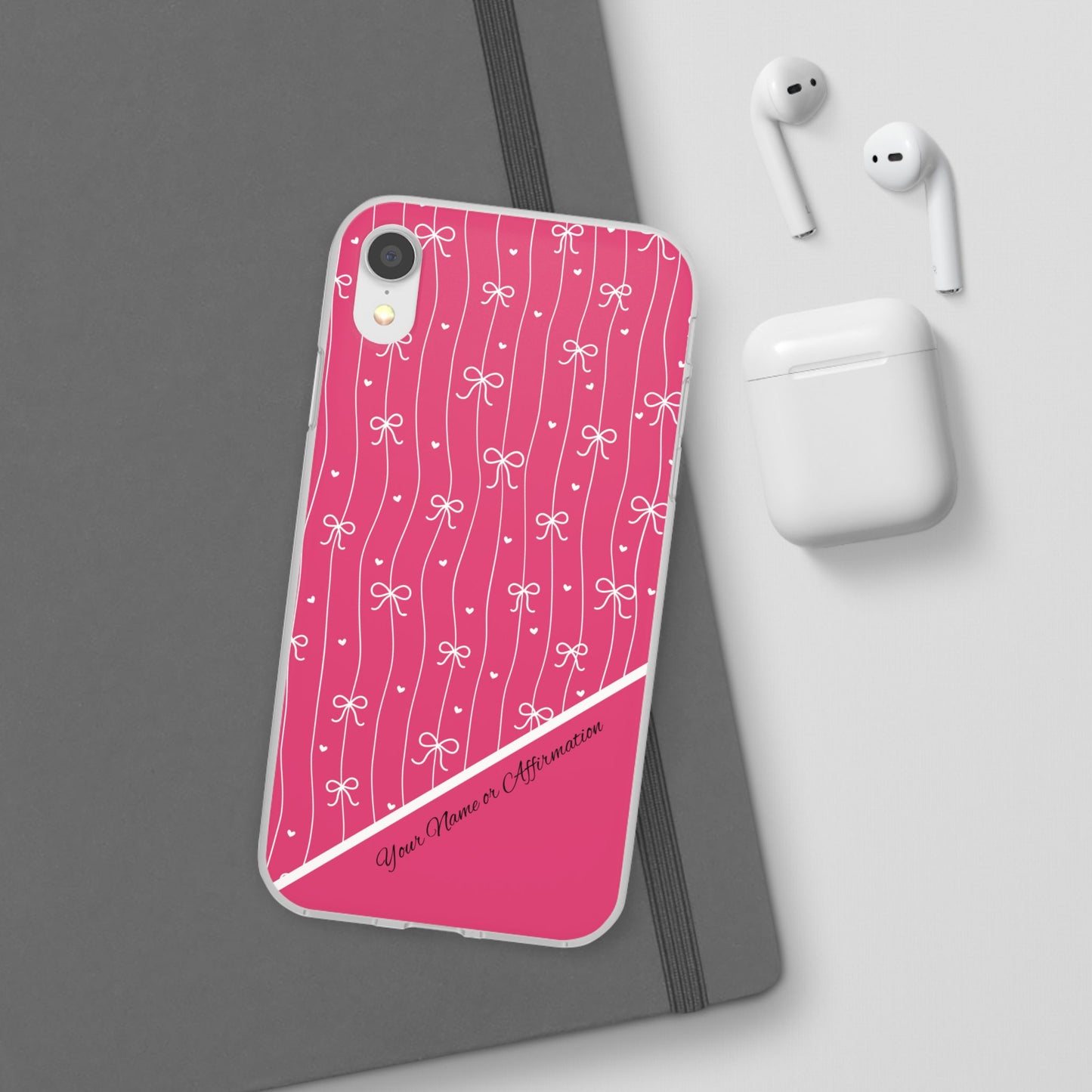 Personalized Pink Bow Coquette Slim Flexi iPhone and Samsung Cases — Custom Name or Affirmation