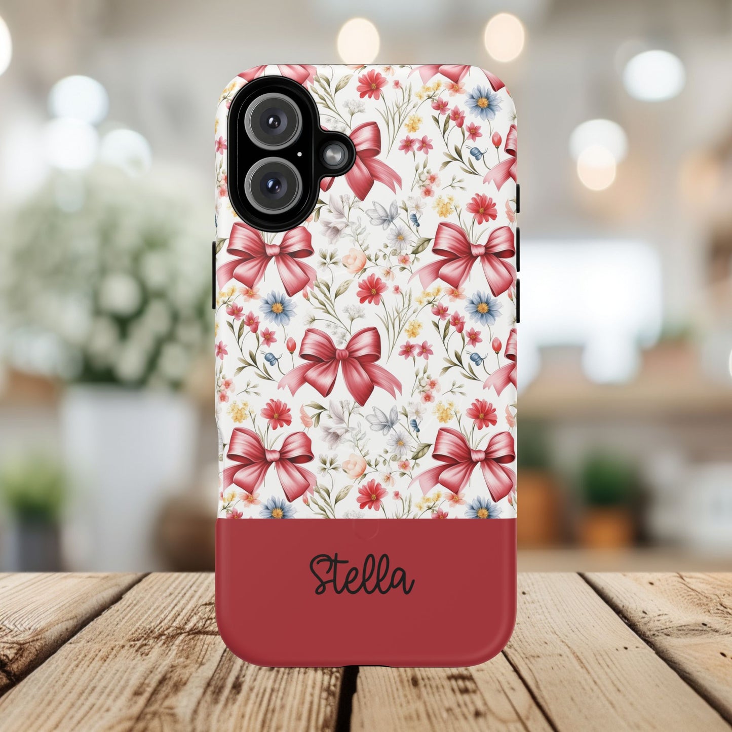 Personalized Rosette Coquette Floral Phone Case - Tough MagSafe® Magnetic Cases, Protective Cover, Stylish Tech Accessory, Gifts for Her