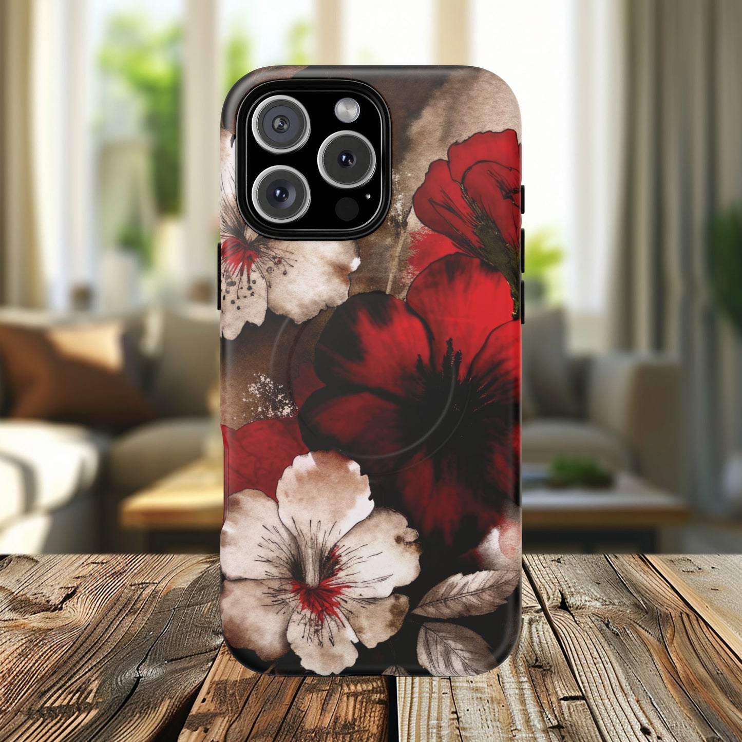 Crimson Noir Tough iPhone Magnetic Cases, Tough iPhone Protector, Stylish Floral Design, Gift for Her, Floral Accessories