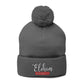Pom-Pom Knit Cap with 'ELOHIM, GENESIS 1:1'  Embroidery Beanie - Stylish Winter Accessory for All Ages, Perfect Gift for Birthdays, Holidays, and Outdoor Activities