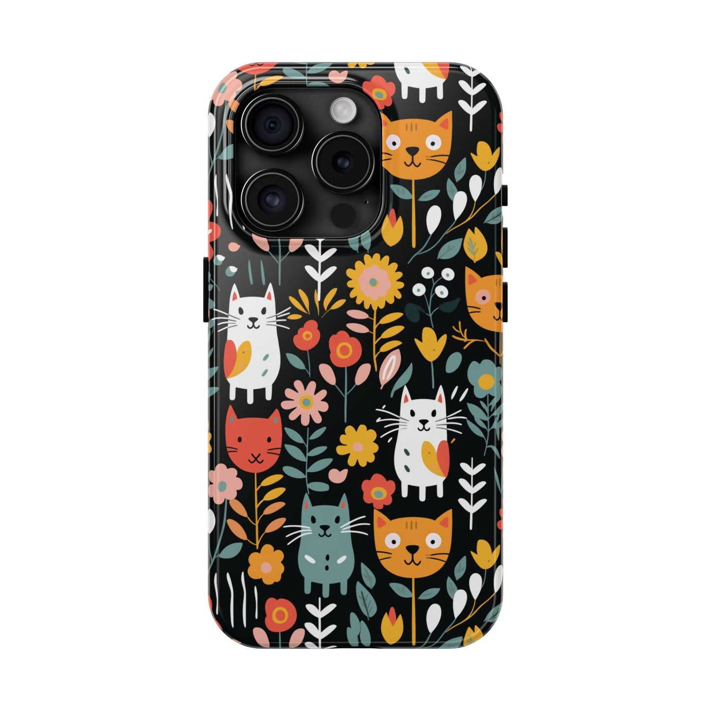 Whimsical Feline Garden iPhone and Samsung Tough Phone Cases