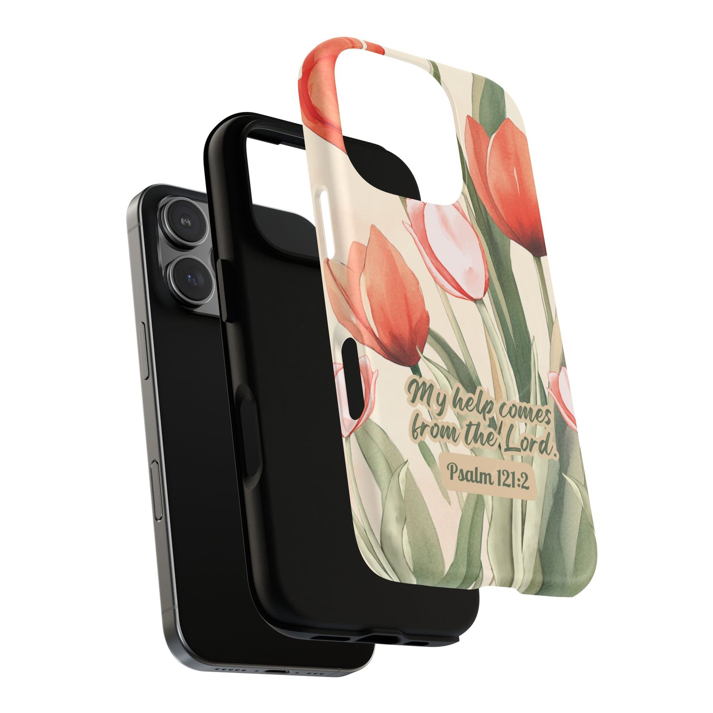 My Help comes from the Lord Psalm 121:2, Inspirational Gift, Tough iPhone Magnetic Case Scripture, Floral Bible Verse, MagSafe® iPhone® Tough Case, iPhone 14, iPhone 15, iPhone 16, Pro, Pro Max, Plus.