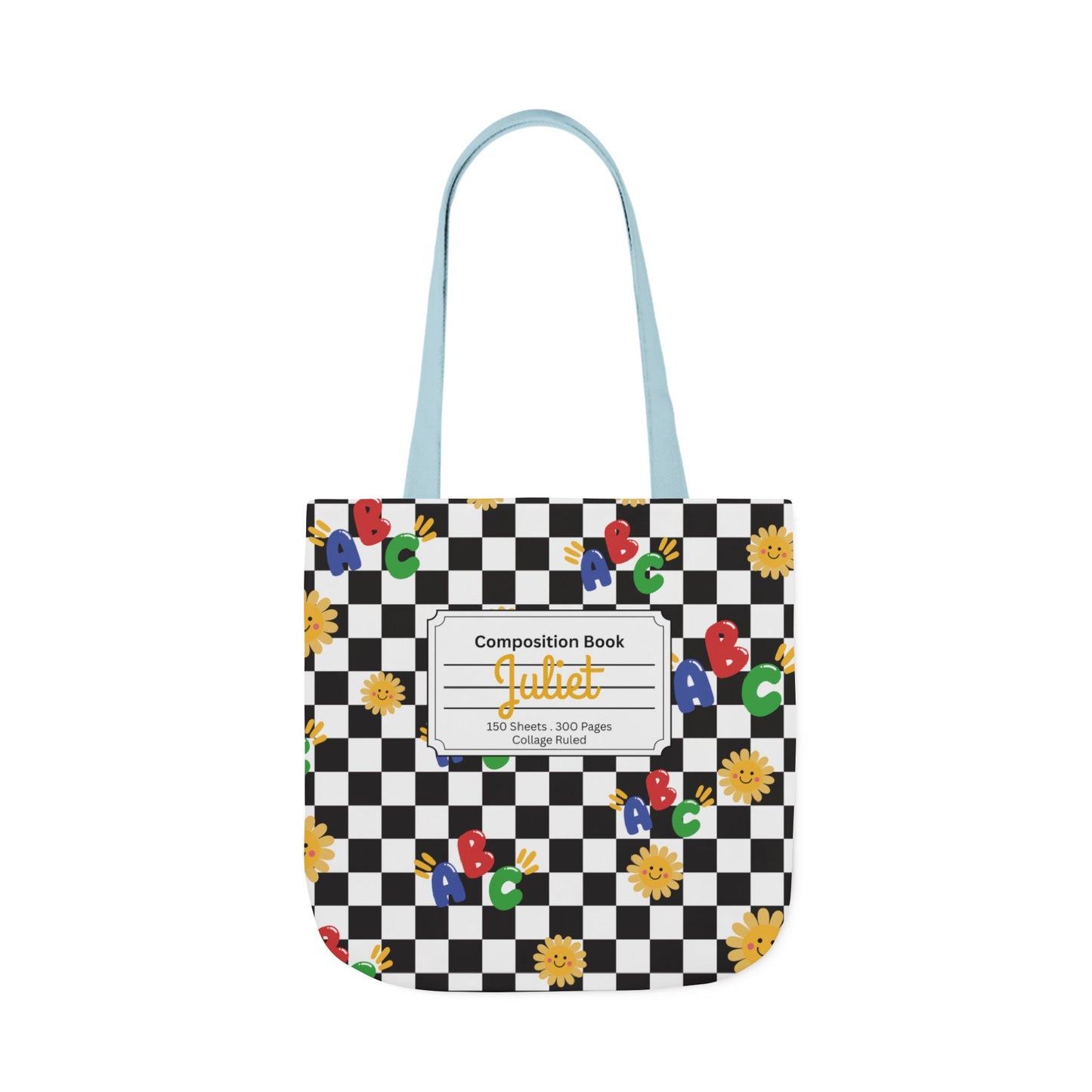 Personalized Schoolyard Chic Composition Book Inspired Canvas Tote Bag with Colorful Straps, Cute School Bag, Eco-Friendly Tote, Back to School Shopping Bag, Teacher Gift Idea