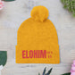 Red Pom-Pom Knit Cap with 'ELOHIM, GENESIS 1:1'  Embroidery Beanie - Stylish Winter Accessory for All Ages, Perfect Gift for Birthdays, Holidays, and Outdoor Activities