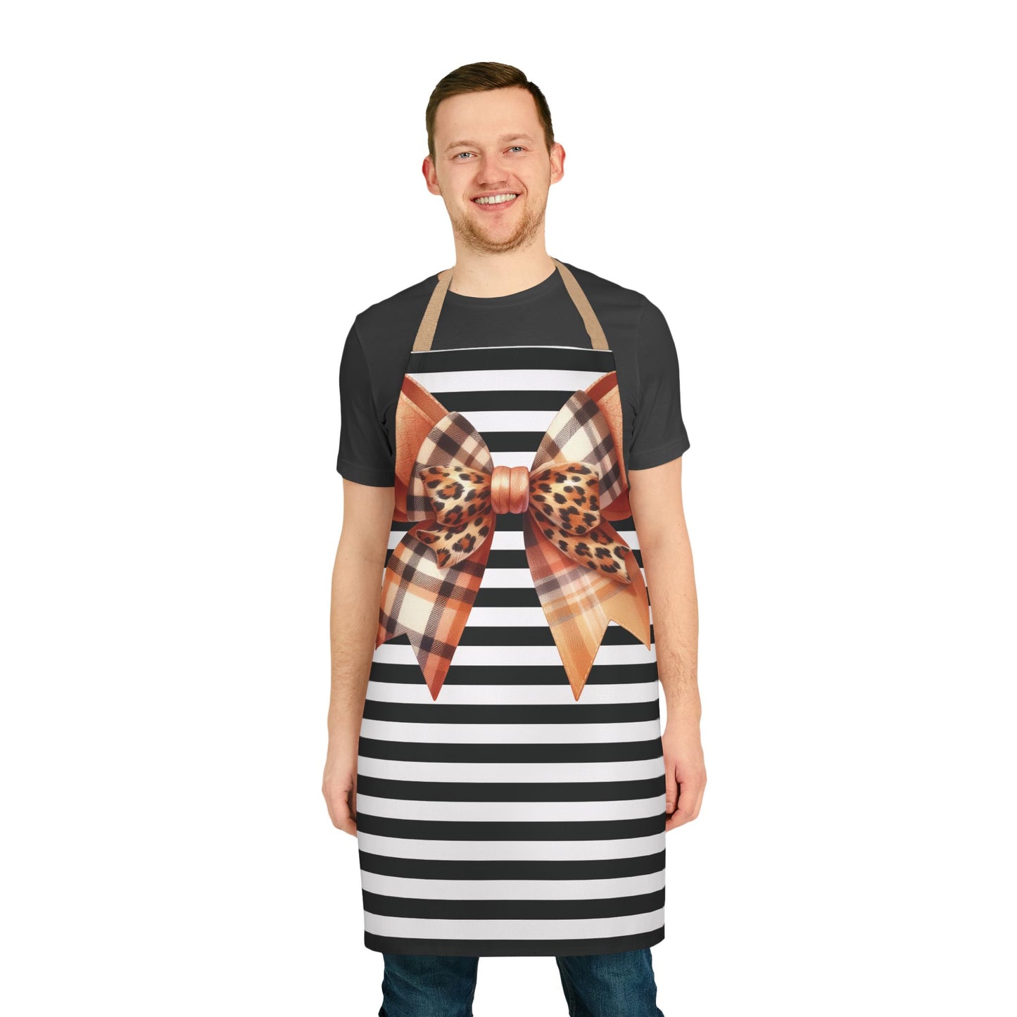 Striped Brown Bow Chef's Apron