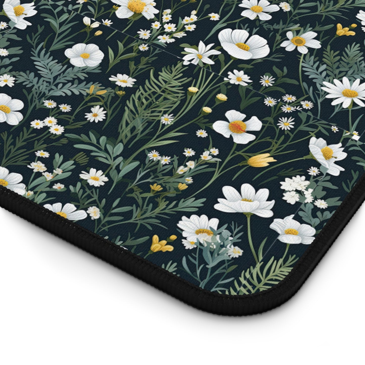 Daisy Delight Floral Desk Mat - Elegant Botanical Design for Home Office Decor.