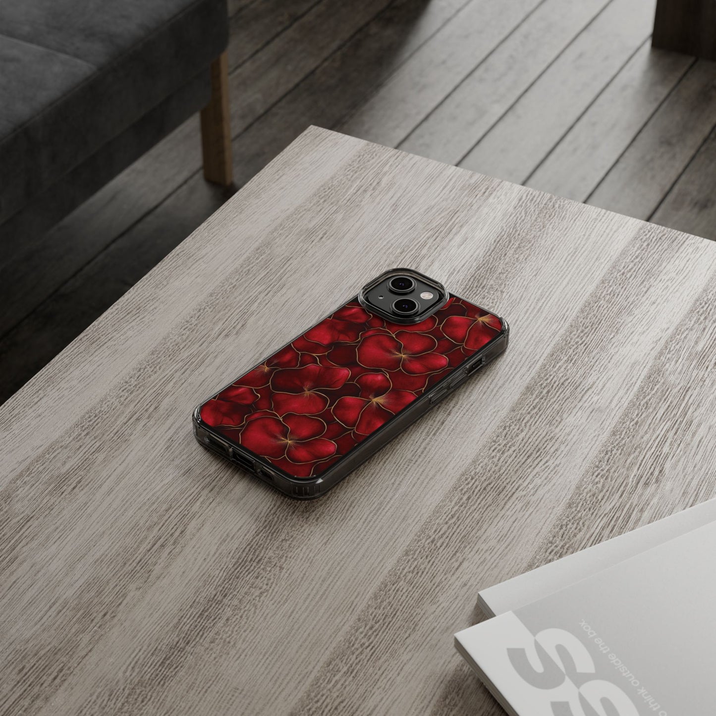 Velvet Petal Noir Floral Petal Clear Impact-Resistant iPhone and Samsung Case.