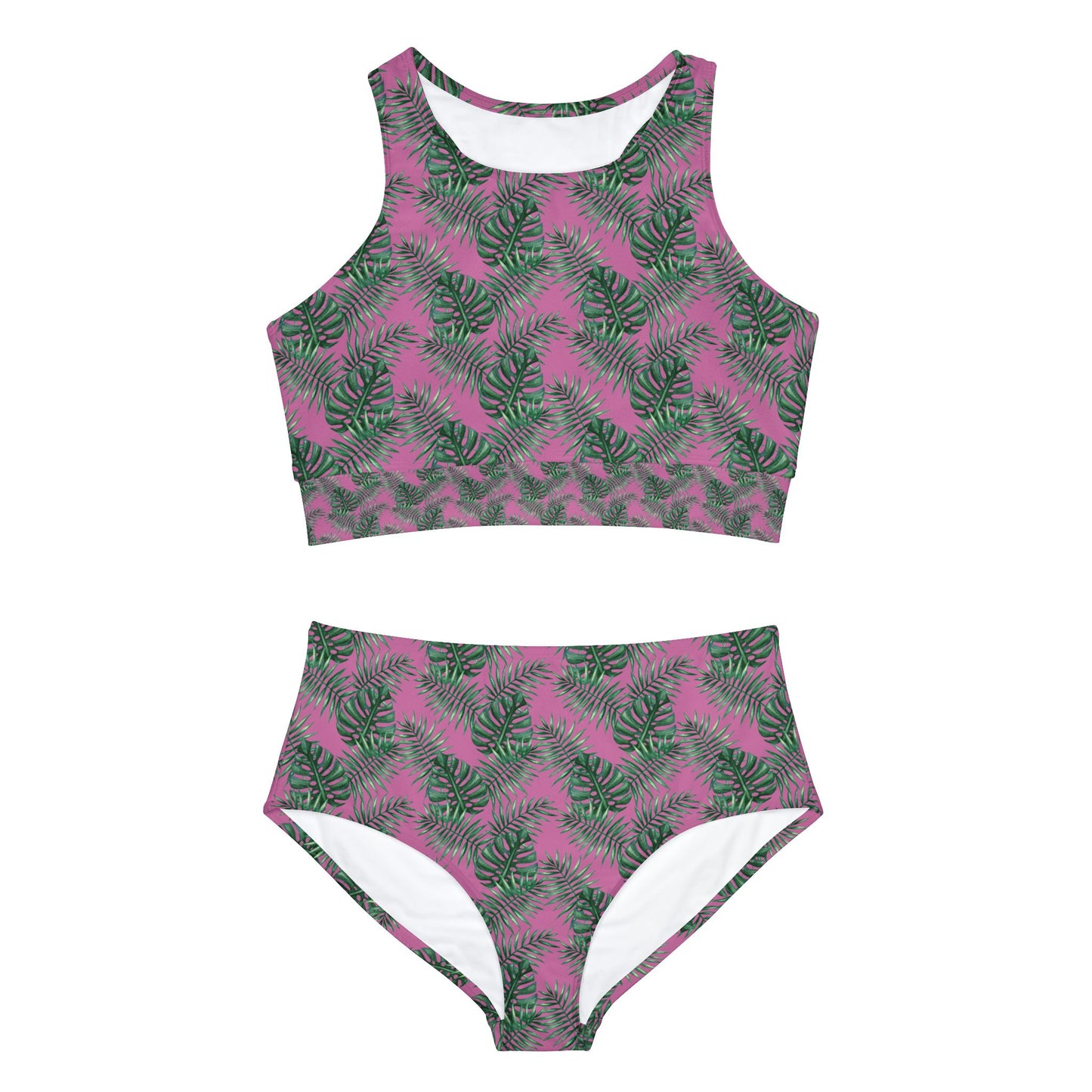 Pink Tropical Bliss Sporty Bikini Set (AOP)