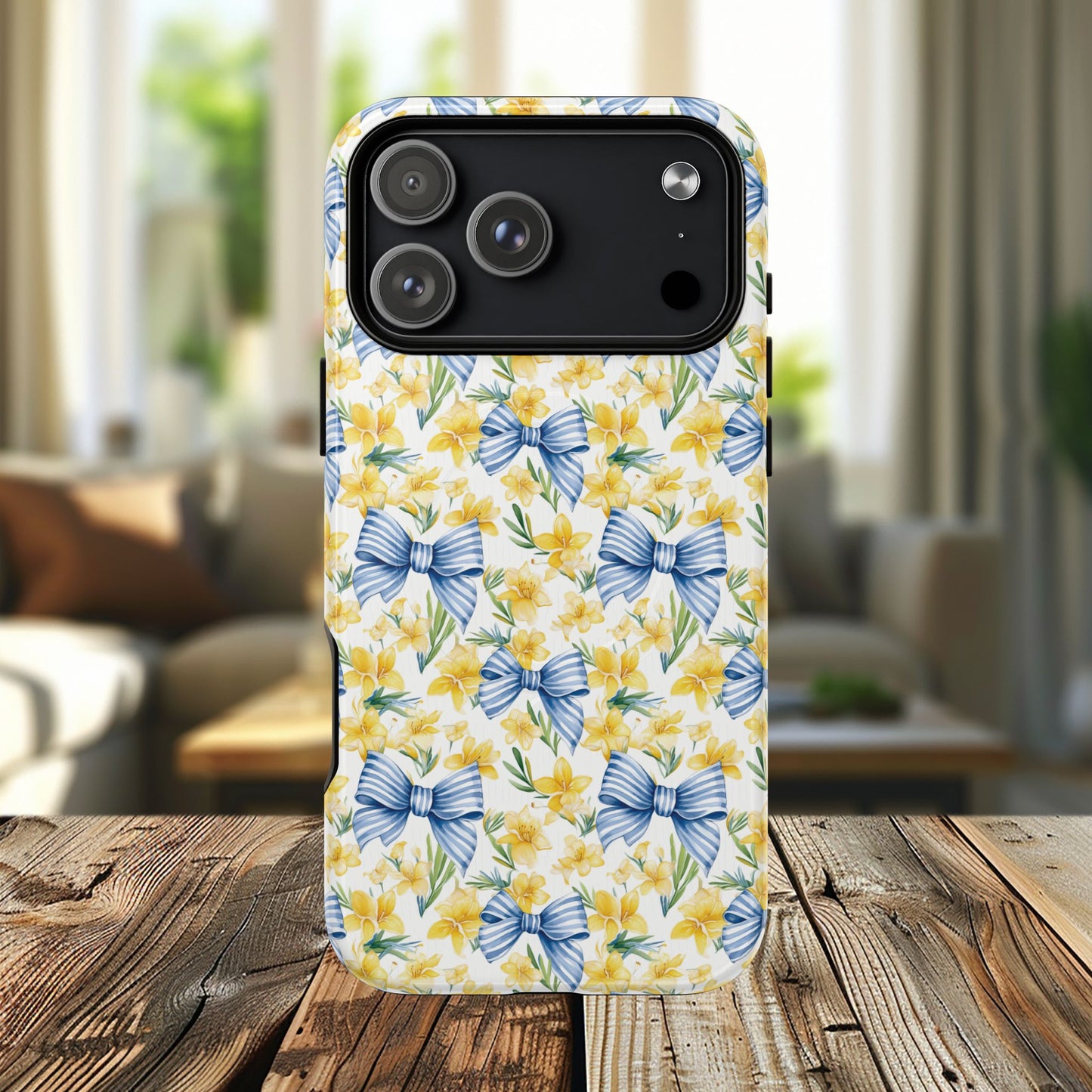 Sunshine Blue Coquette Bows Tough iPhone Magnetic Case for iPhones, Cute iPhone Cover, Spring Gift, Durable Case, Custom iPhone Protection