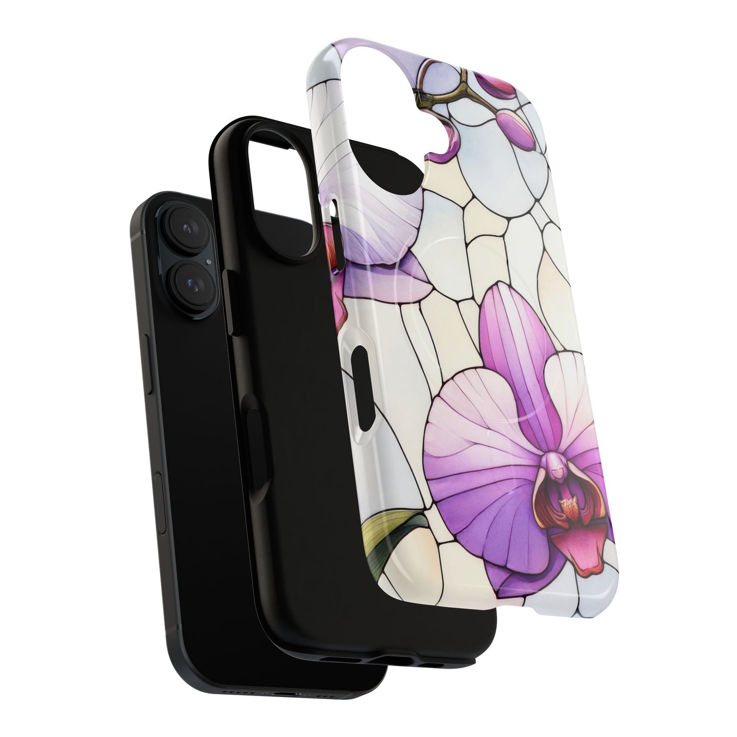 Orchid Grace Tough iPhone Magnetic Case, Protective iPhone Cover, Trendy Stained Glass Design, Floral Gift, Unique iPhone Accessory, Durable iPhone Case