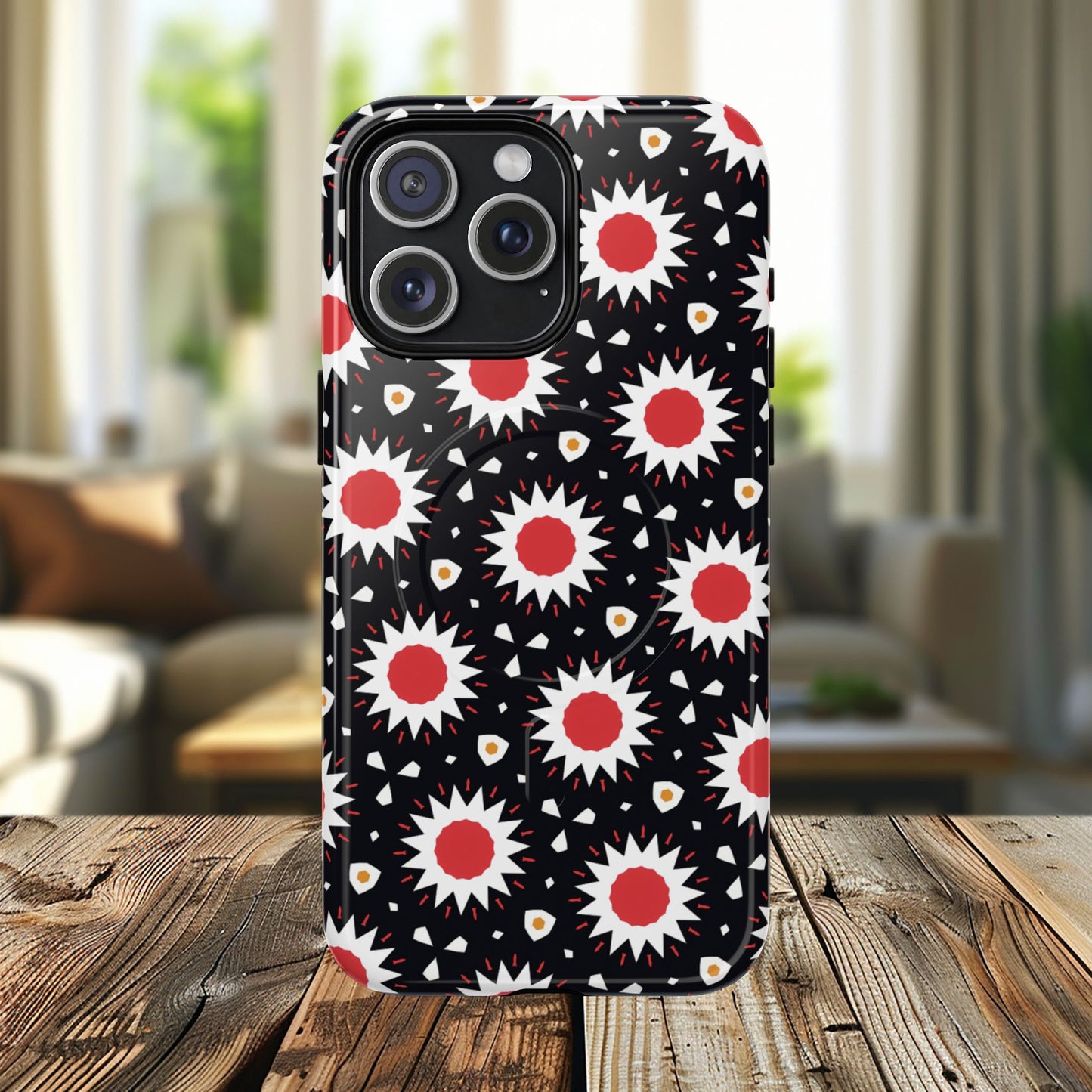 Crimson Spark Radiance Bold Floral Magnetic iPhone Cases, Stylish Tough Cases, Unique iPhone Accessories, Perfect Gift for Her, Trendy Tech Gear.