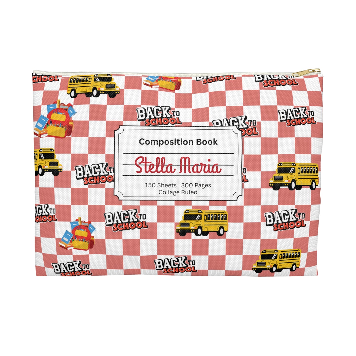 Personalized Red SchoolYard Chic Composition Book Inspired Accessory Pouch, Kids School Supplies, Classroom Organizer, Teacher Gift, Fun Stationery Case, Back to School