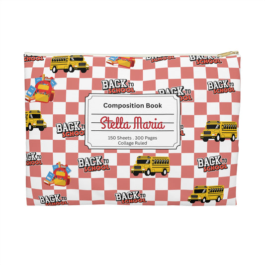 Personalized Red SchoolYard Chic Composition Book Inspired Accessory Pouch, Kids School Supplies, Classroom Organizer, Teacher Gift, Fun Stationery Case, Back to School