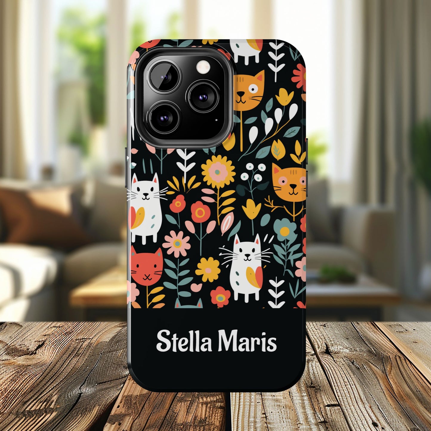 Personalized Whimsical Feline Garden Tough Phone Case — Custom Name iPhone & Samsung