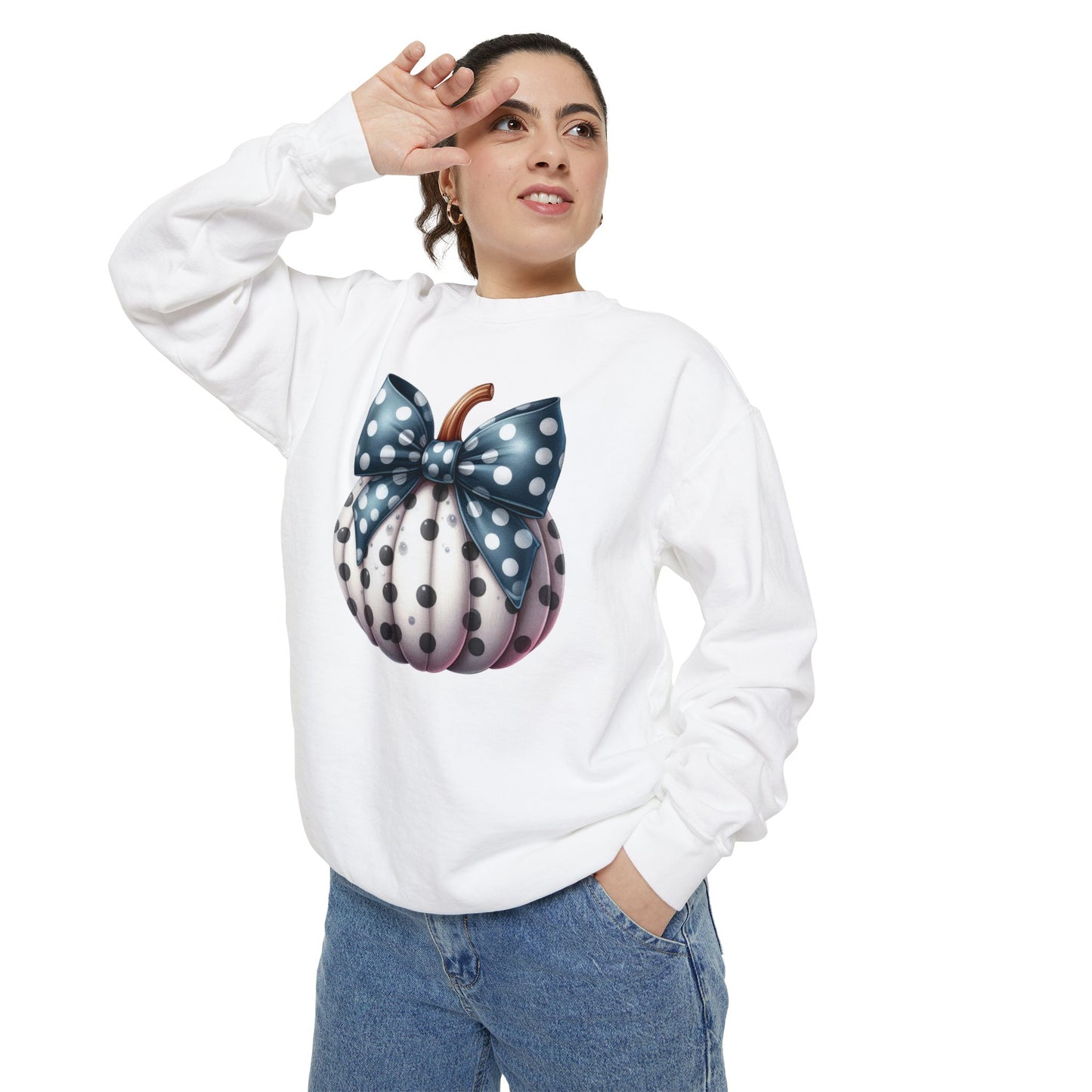 Polka Dot Pumpkin Charm Unisex Garment-Dyed Sweatshirt