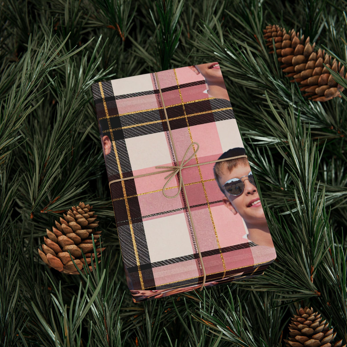 Personalized Image Plaid Wrapping Paper Roll — Pink Tartan Gift Wrap