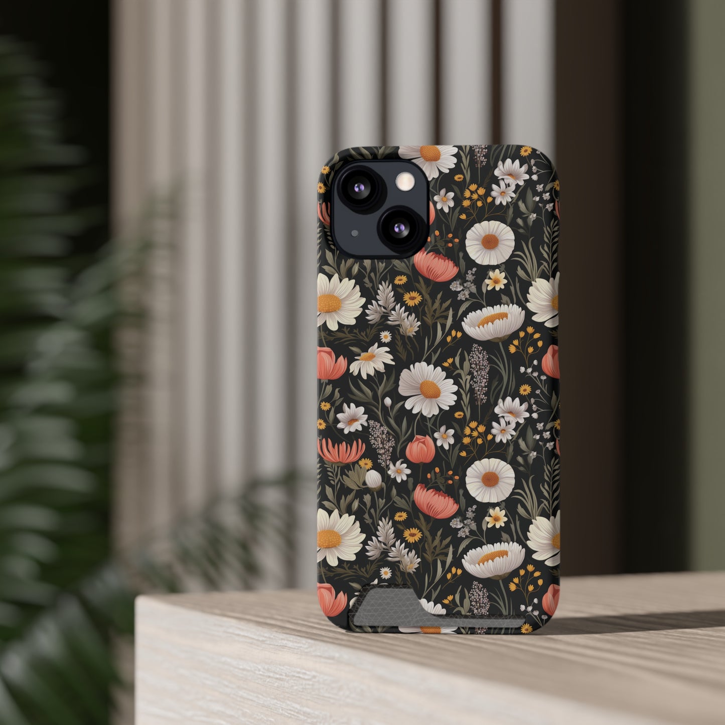 Blossom Elegance: Noir Garden iPhone and Samsung Case With Card Holder