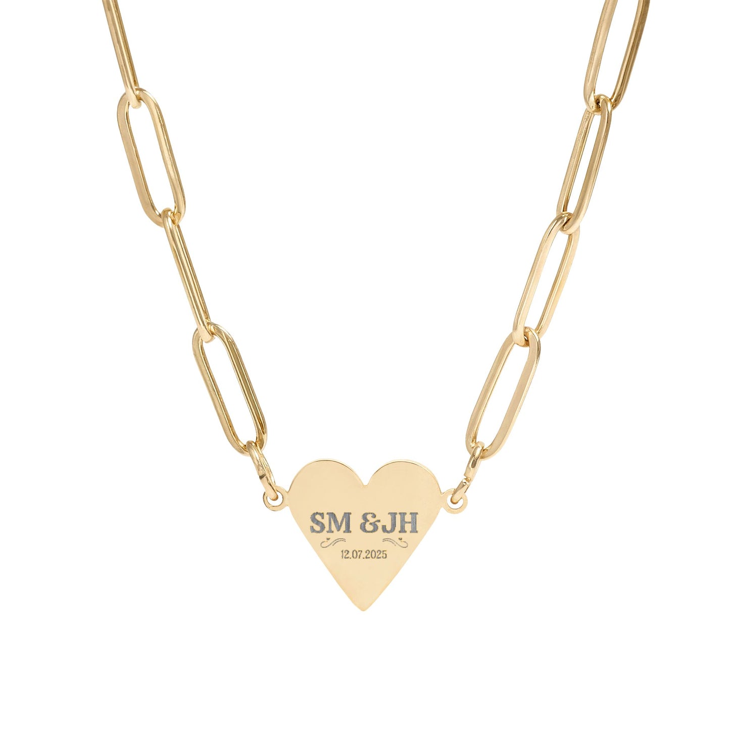 Engravable Paperclip Heart Necklace – Personalized Heart Name Pendant