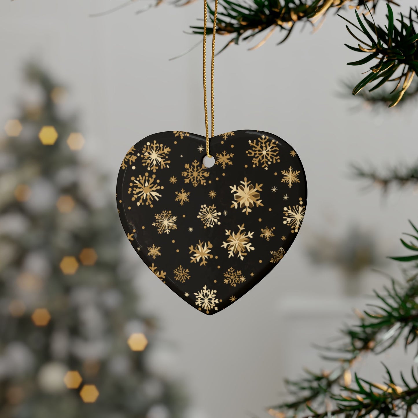 Black and Gold Snowflake Elegance Ceramic Ornaments (1pcs, 5pcs, 10pcs, 20pcs)