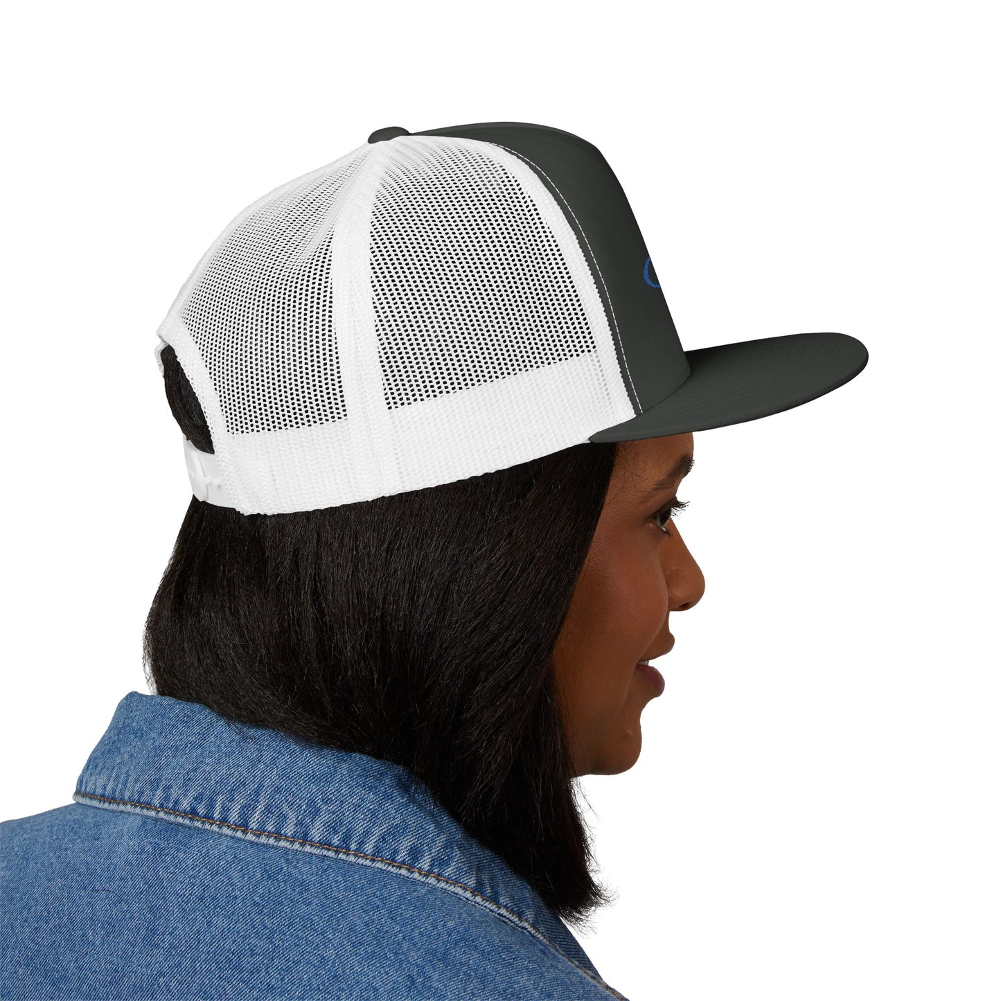 Navy 'ELOHIM, GENESIS 1:1'  Embroidered 5 Panel Trucker Cap | Casual Style Hat, Adjustable, Unisex, Perfect Gift for Outdoors, Festivals, Daily Wear