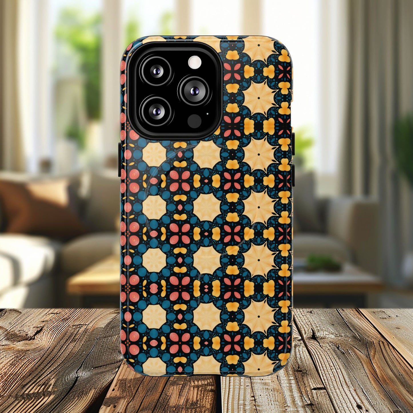 Celestial Spice Tiling Colorful Tough Magnetic iPhone Case, Unique iPhone Cover, Artistic Mobile Shell, Durable Design Accessory, Trendy Gift Idea, MagSafe® iPhone Case.