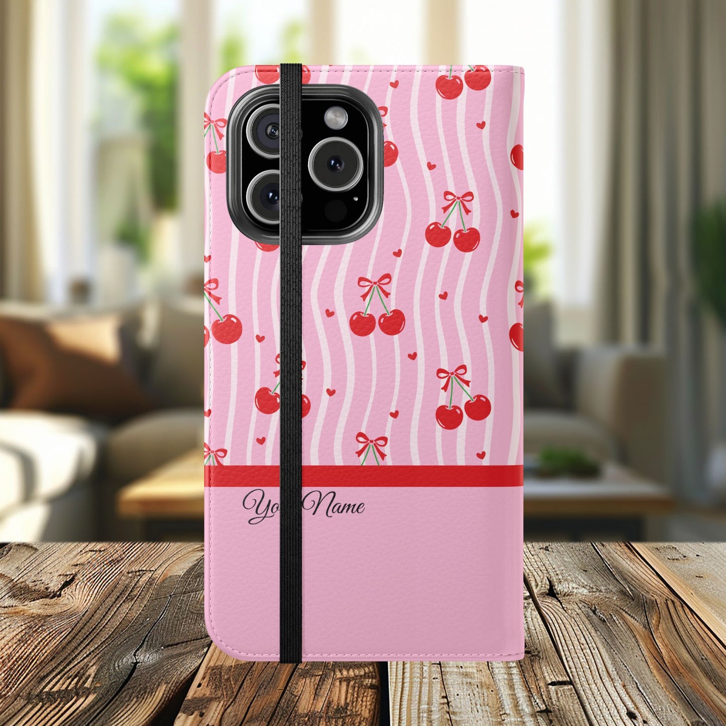 Personalized Cherry Blossom Dreams Flip iPhone and Samsung Cases — Wallet Folio with Name & Affirmation.