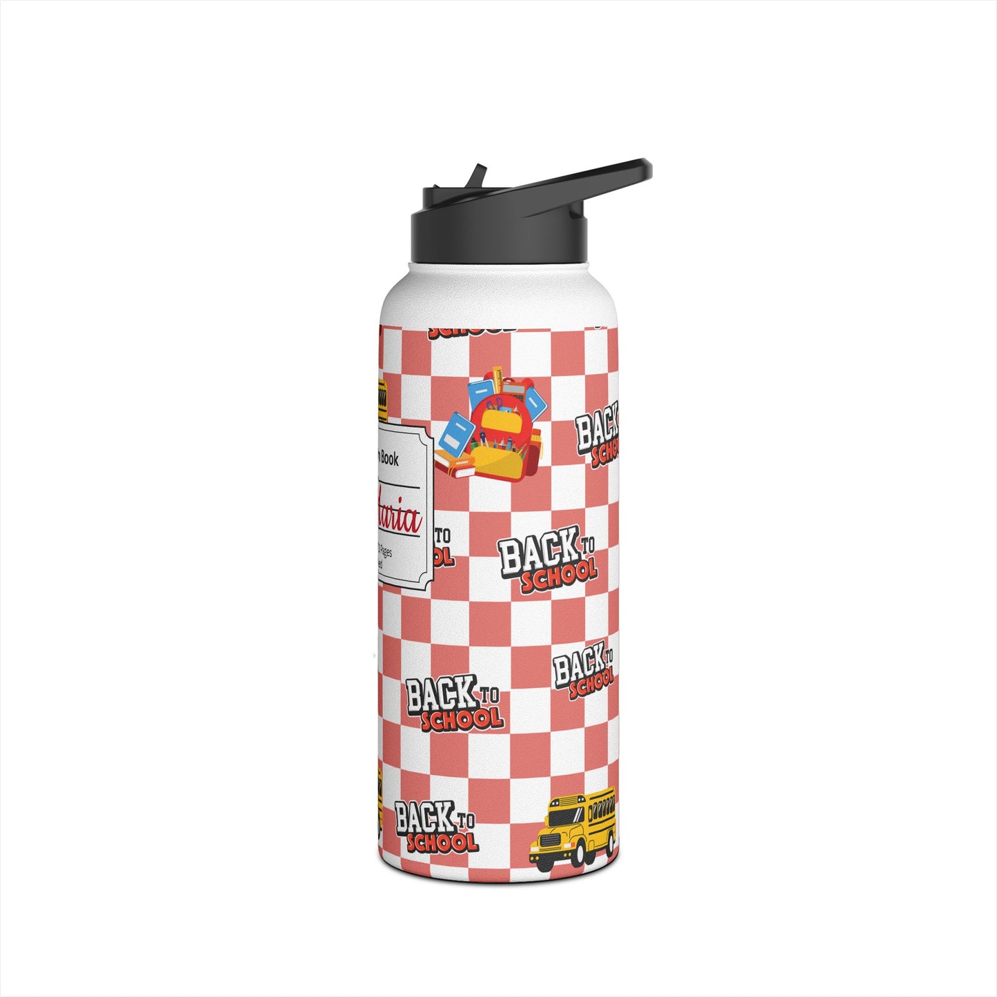 Personalized Red Schoolyard Chic Inspired Stainless Steel Water Bottle for Kids, Eco-Friendly Drinkware, Back to School, Teacher Gifts