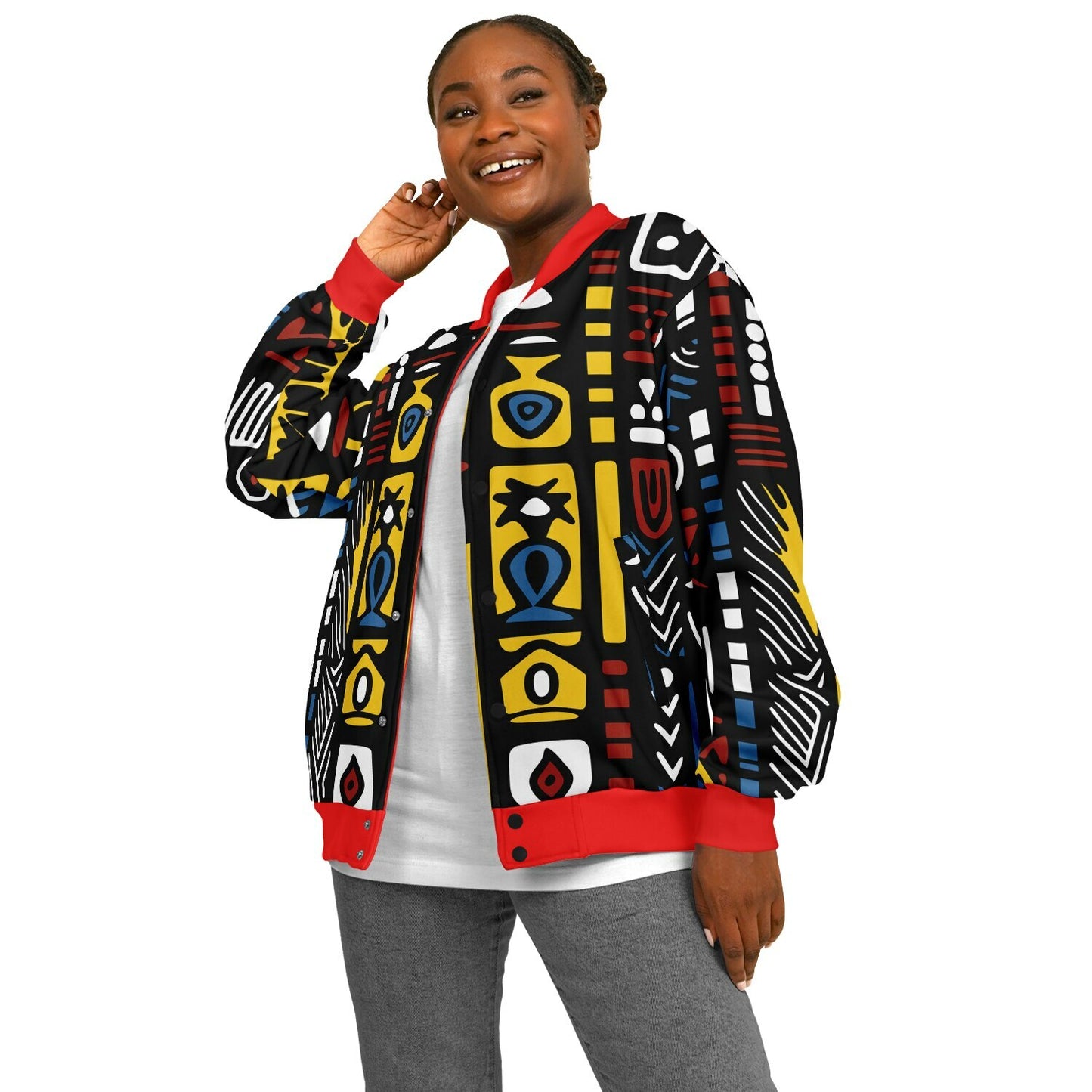 Geometric Harmony Baseball Jacket - AOP