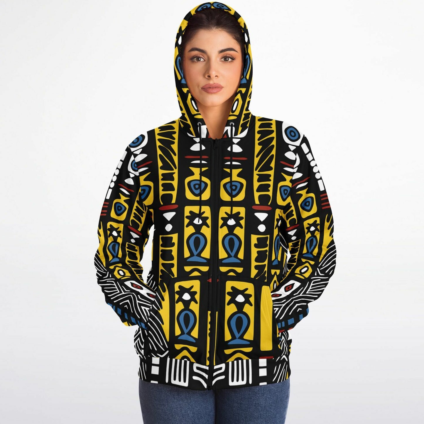 Geometric Harmony Microfleece Ziphoodie - AOP