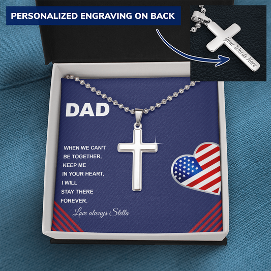 DAD Engraved Personalized Stainless Steel Cross Necklace- a Gift for Father/Sons.