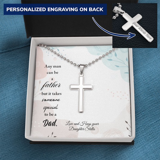 Personalized Engraved Stainless Steel Cross Necklace- A Gift for Father/Son.