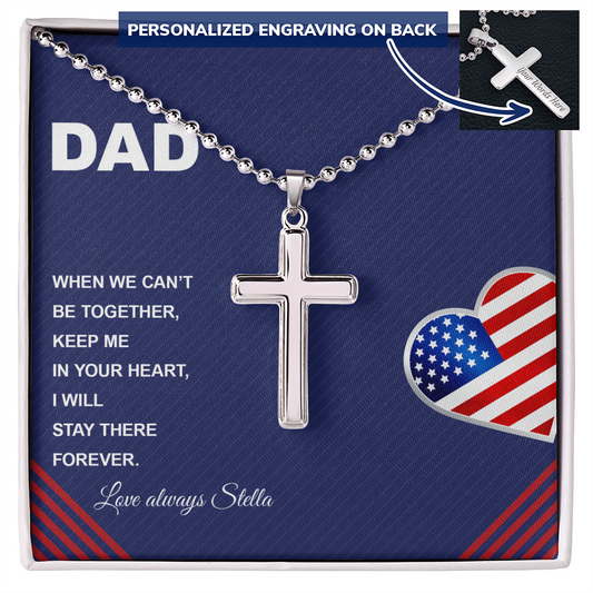 DAD Engraved Personalized Stainless Steel Cross Necklace- a Gift for Father/Sons.