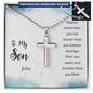 To My Son Personalized Cross Engraved Stainless Steel Cross Necklace- A Gift for Son.