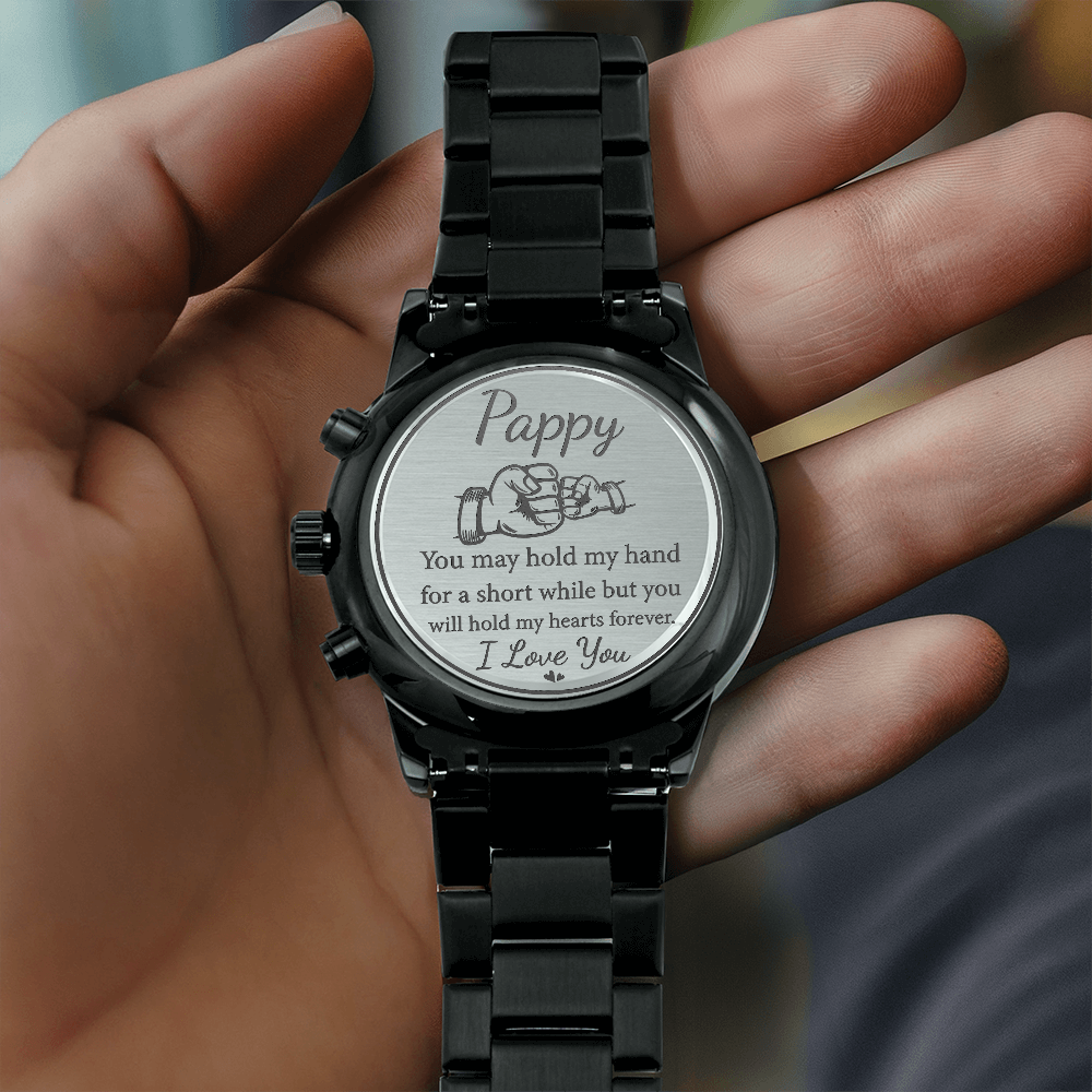 Engraved Message Black Chronograph Watch- A Gift for a Father/Son.