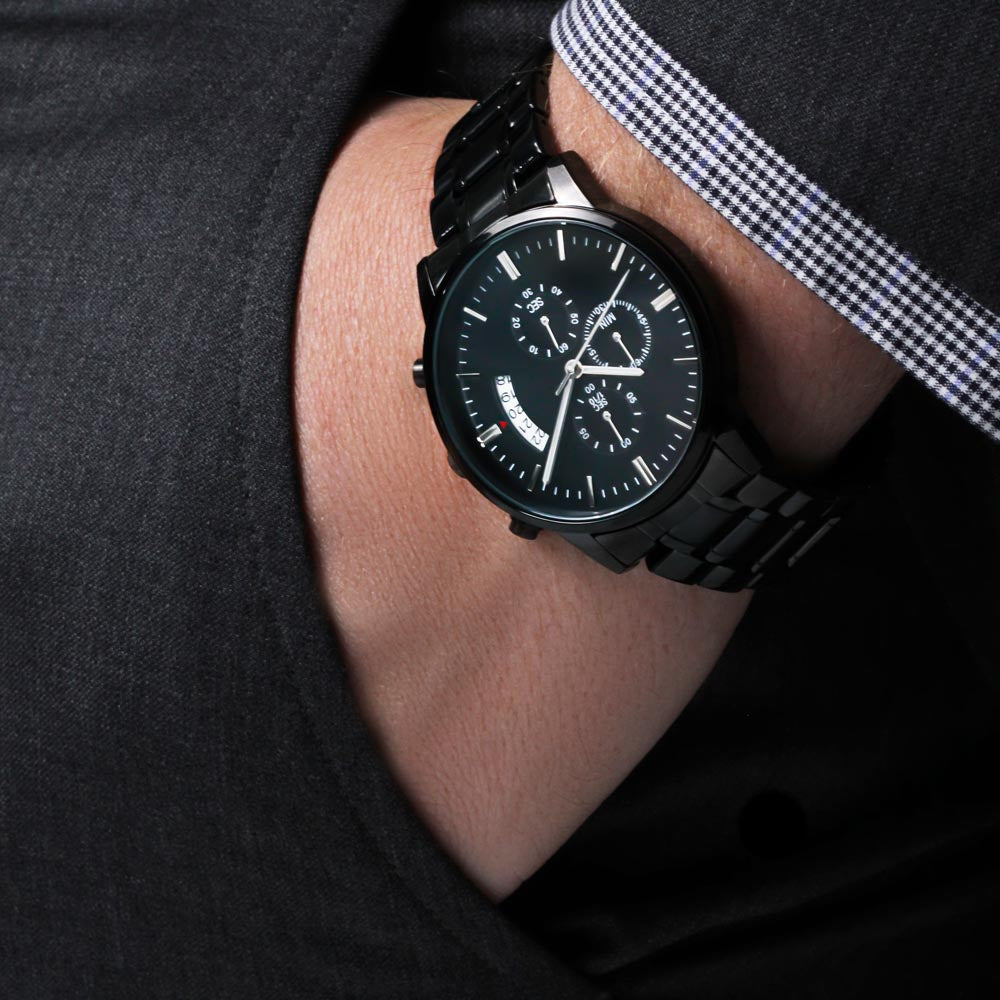Engraved Message Black Chronograph Watch- A Gift for a Father/Son.