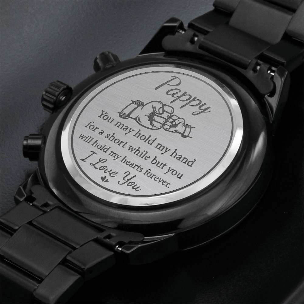 Engraved Message Black Chronograph Watch- A Gift for a Father/Son.