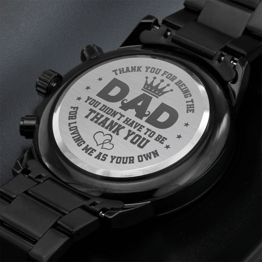 DAD Engraved Message Black Chronograph Watch- a Gift for Dad/Fathers