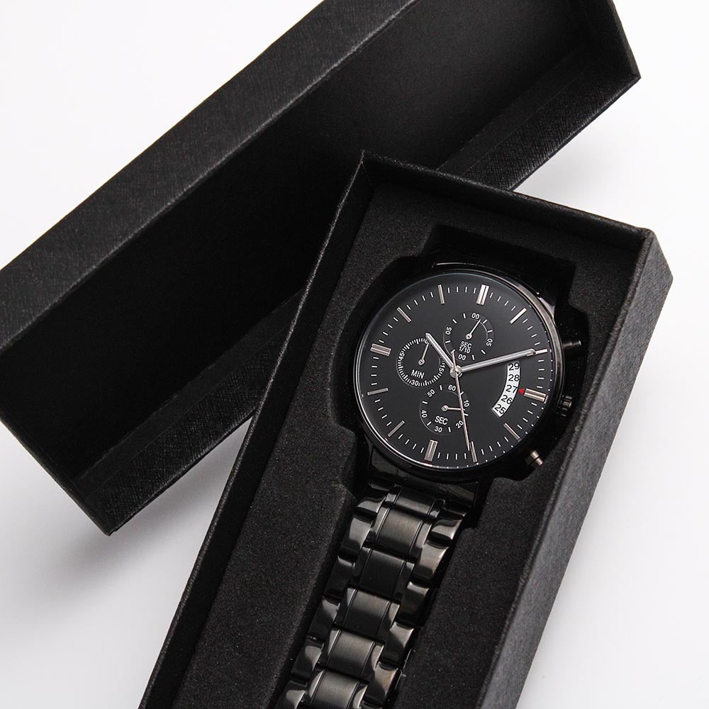 Engraved Message Black Chronograph Watch- A Gift for a Father/Son.