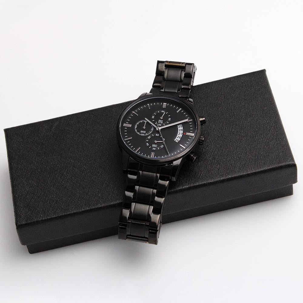 Engraved Message Black Chronograph Watch- A Gift for a Father/Son.