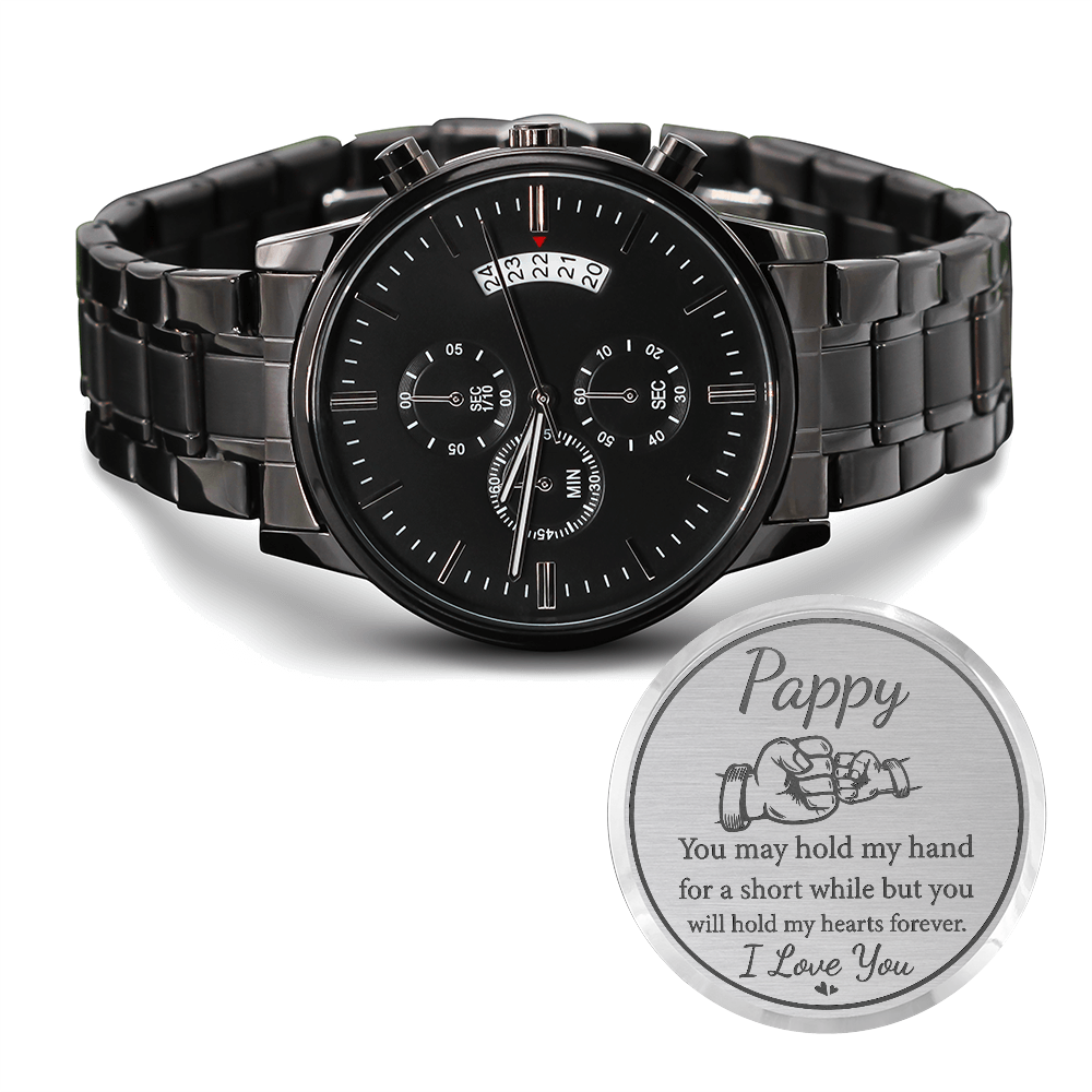 Engraved Message Black Chronograph Watch- A Gift for a Father/Son.