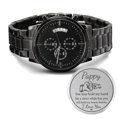 Engraved Message Black Chronograph Watch- A Gift for a Father/Son.