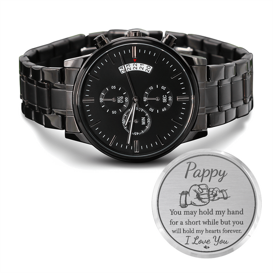 Personalized Engraved Black Chronograph Watch- A Gift for a Father/Son.