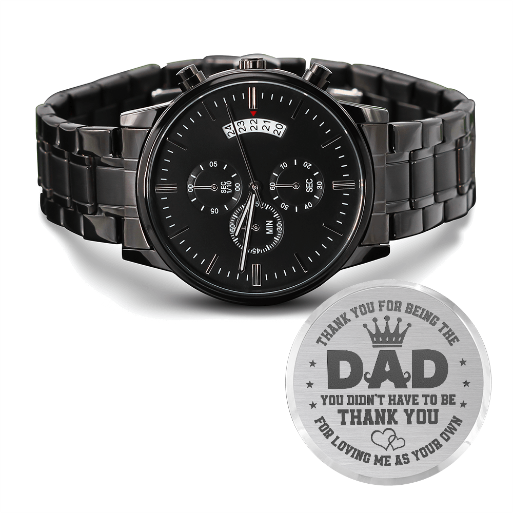 DAD Engraved Message Black Chronograph Watch- a Gift for Dad/Fathers