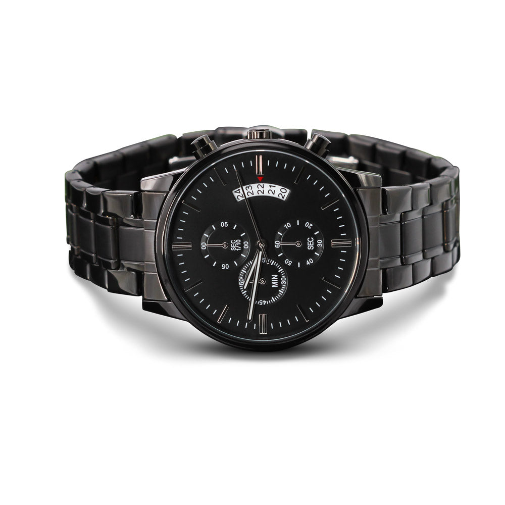 Engraved Message Black Chronograph Watch- A Gift for a Father/Son.