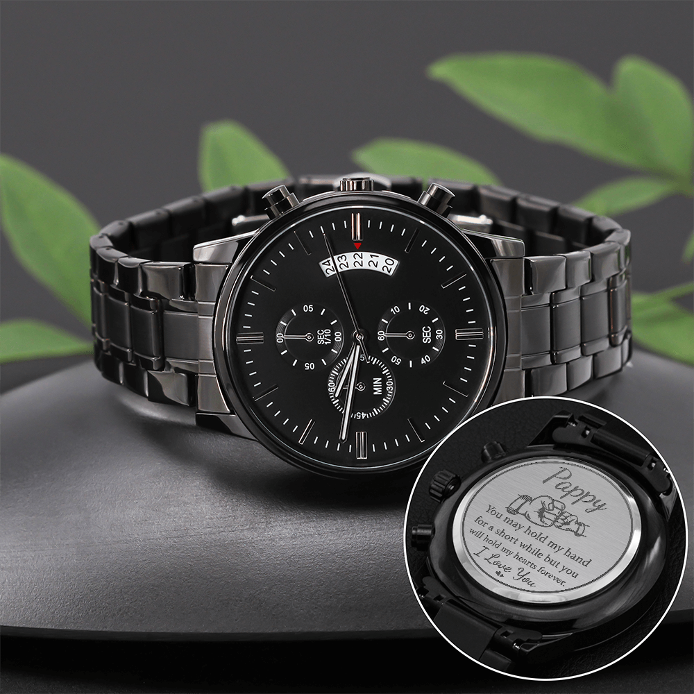 Engraved Message Black Chronograph Watch- A Gift for a Father/Son.