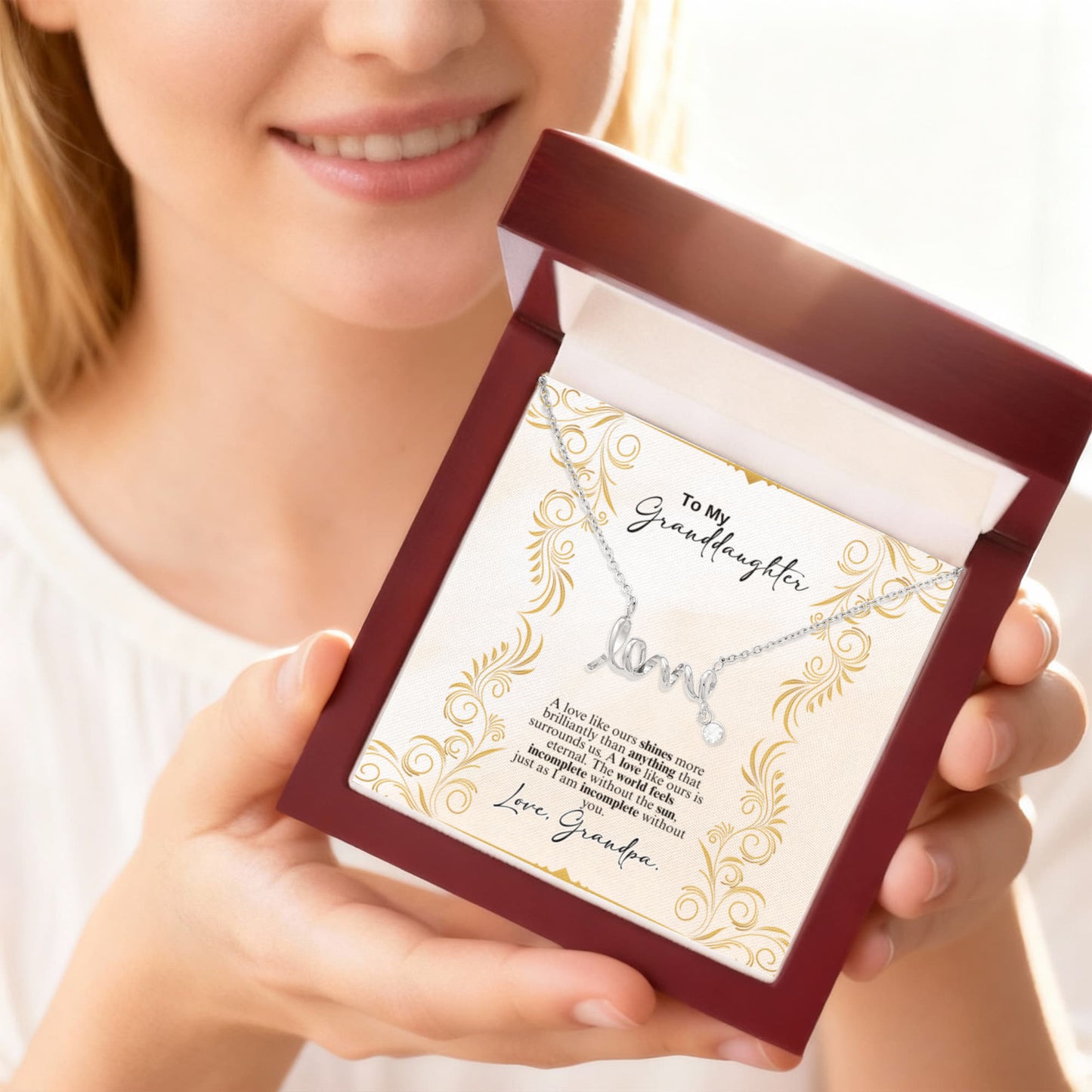 To My Granddaughter Scripted Love Necklace- a Gift from a Grandfather