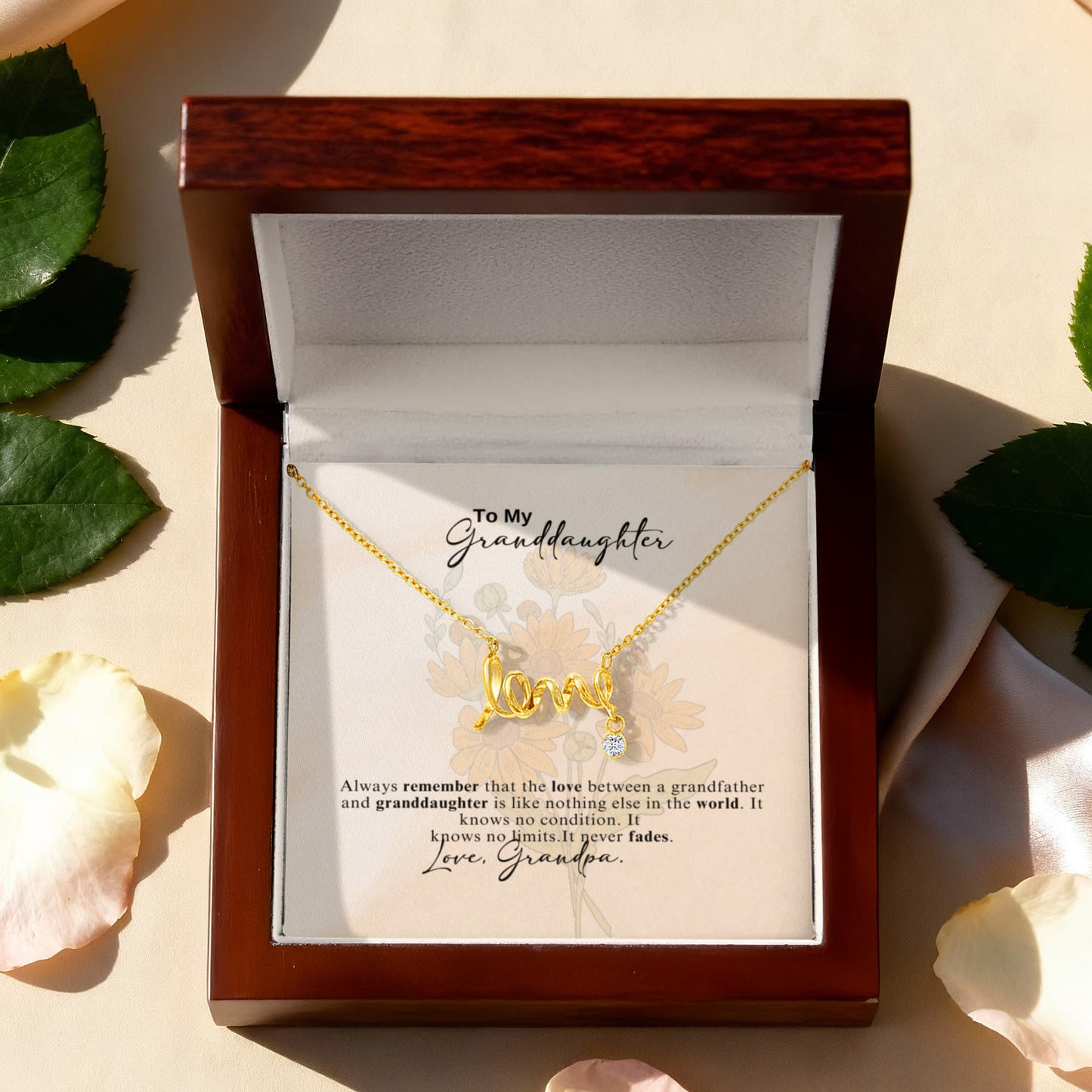 To My Granddaughter Scripted Love Necklace- A Gift from a Grandfather.